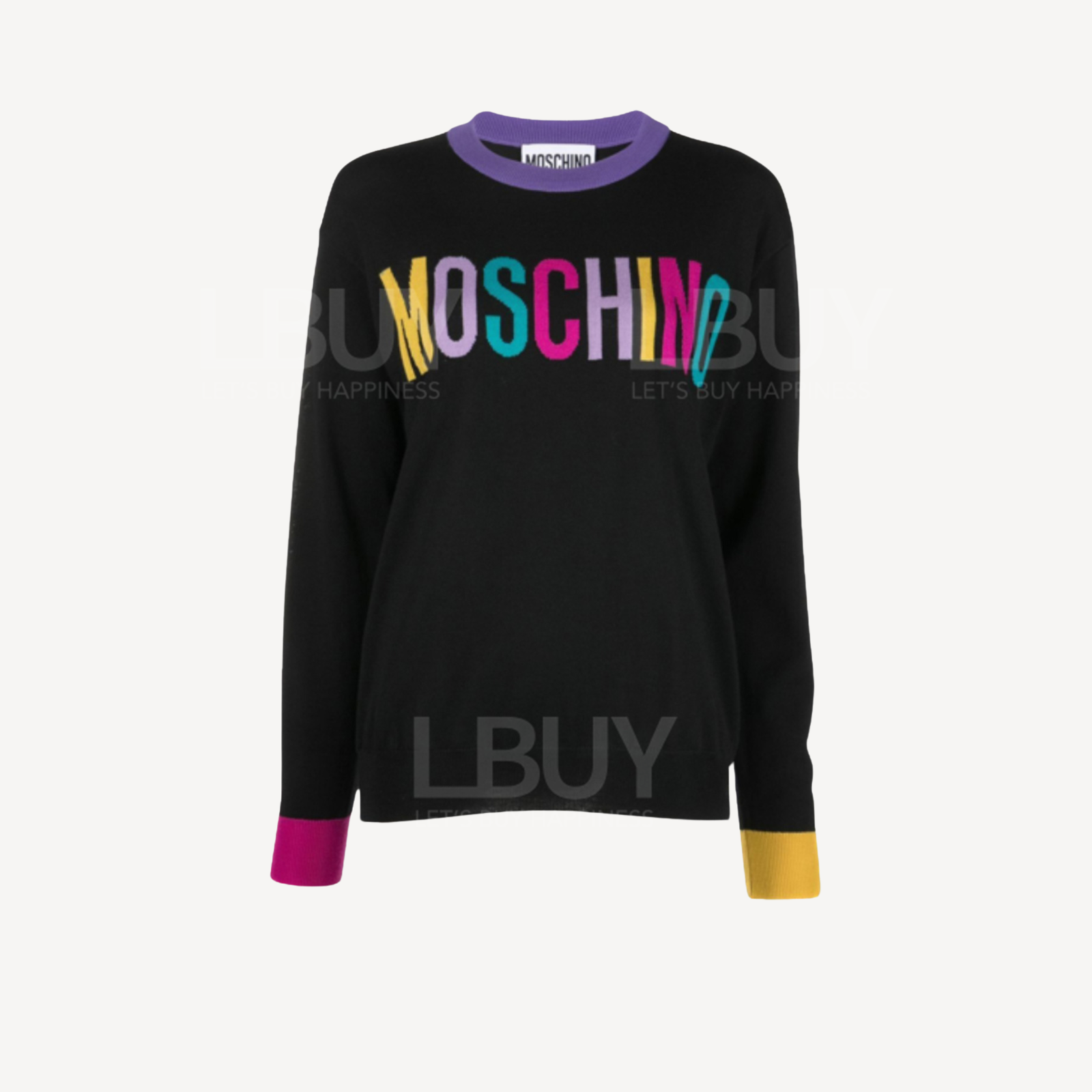 Moschino 女装彩虹Logo黑色长袖针织上衣