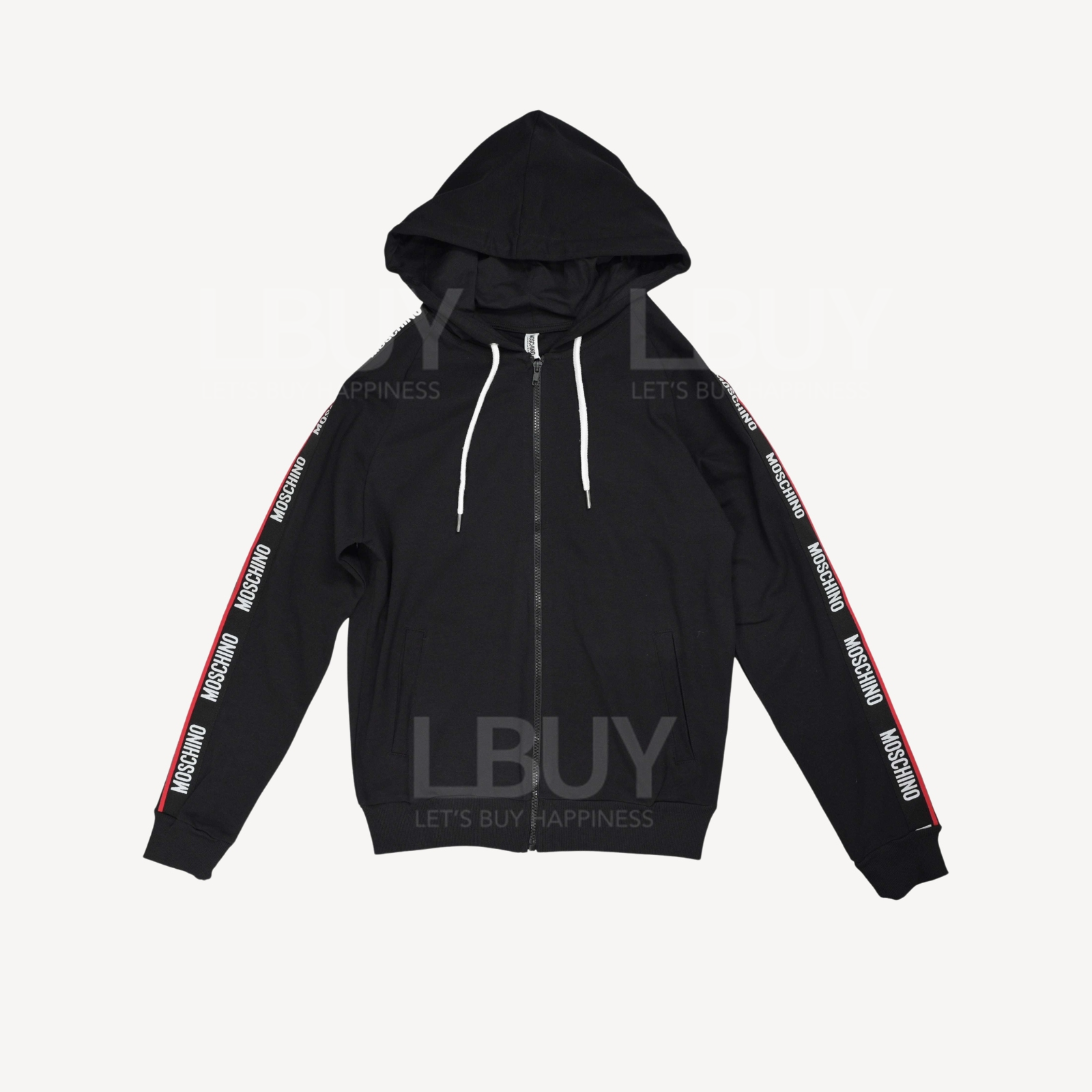 Moschino Underwear Shoulder Sleeve Red White Trim Logo Black Long Sleeve Black Zip Hoodie Jacket