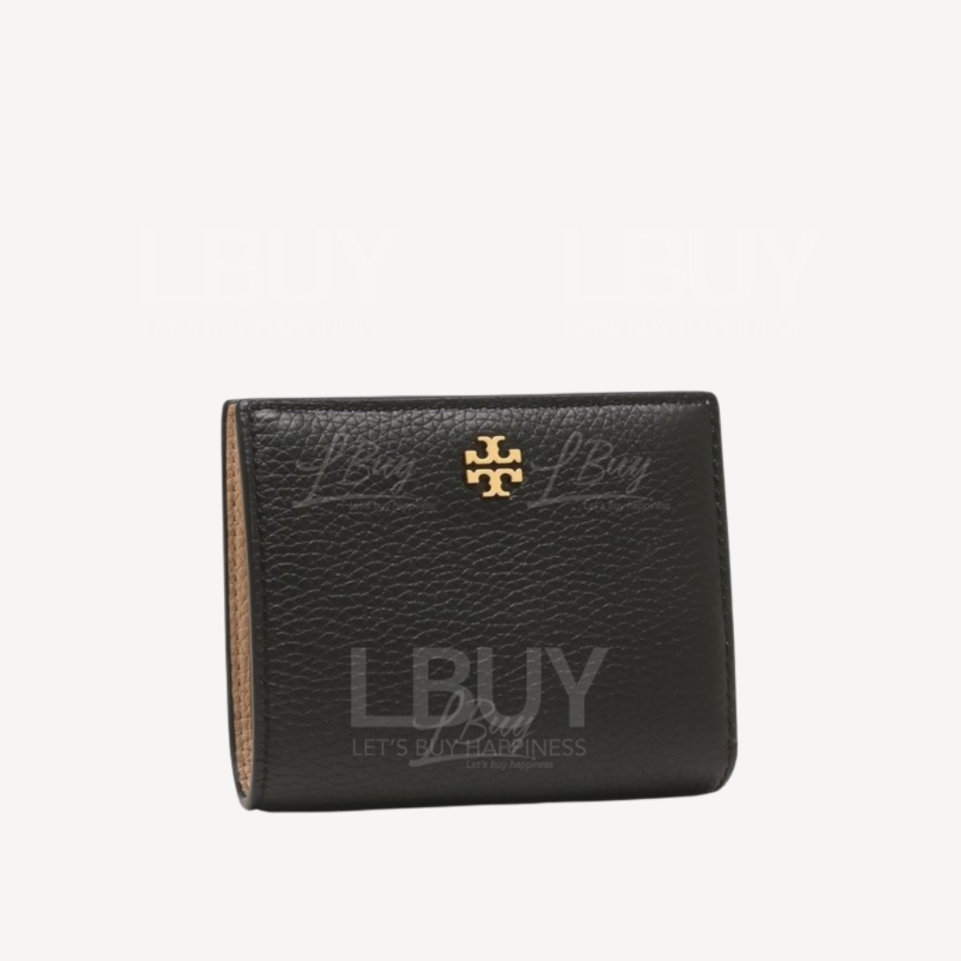 Tory Burch Gold TT Logo Grain Calfskin Black Short Wallet with Coin Purse