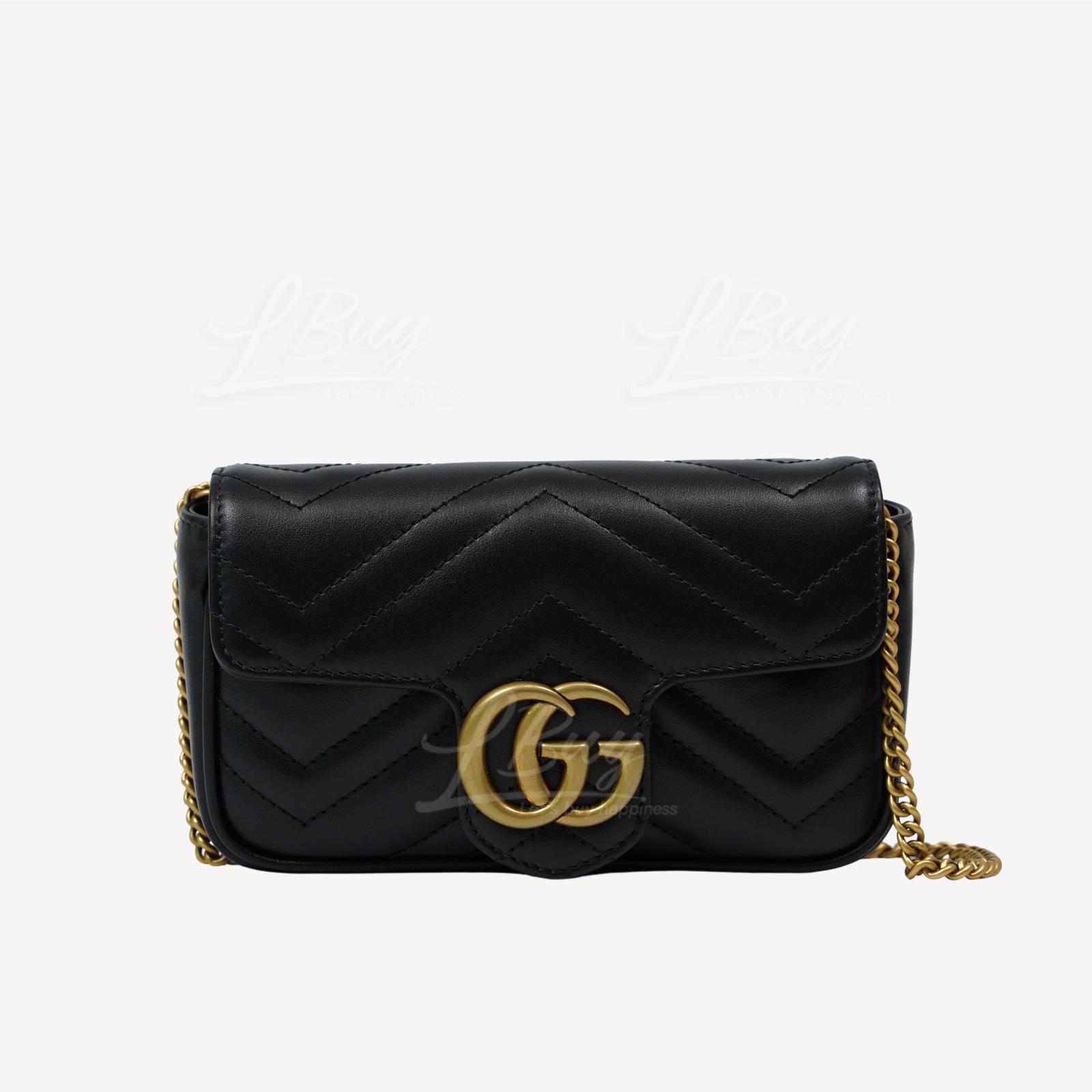 Gucci GG Logo Marmont 绗缝皮革超迷你袋斜背袋 黑色 476433