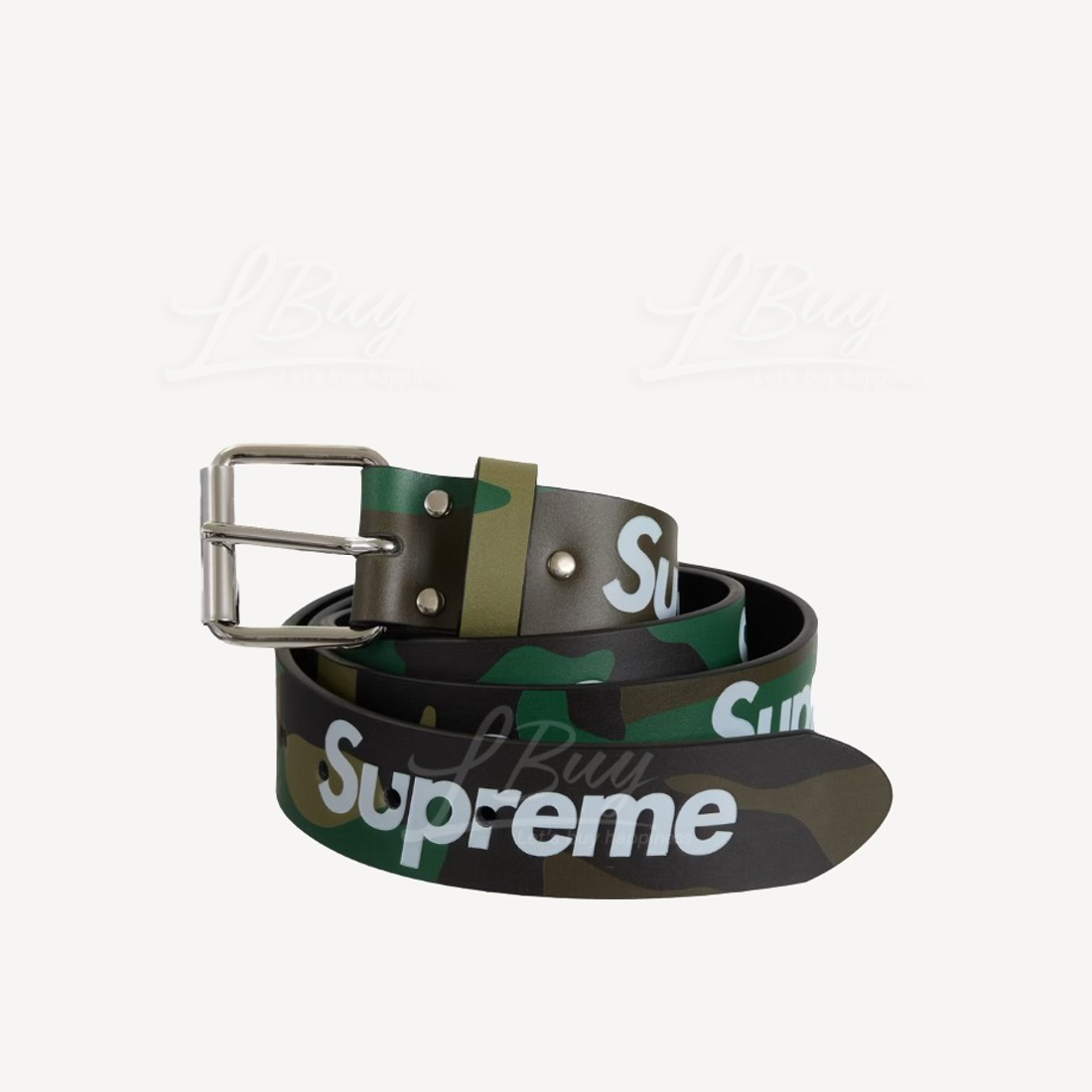Supreme Repeat Leather Belt Woodland camo