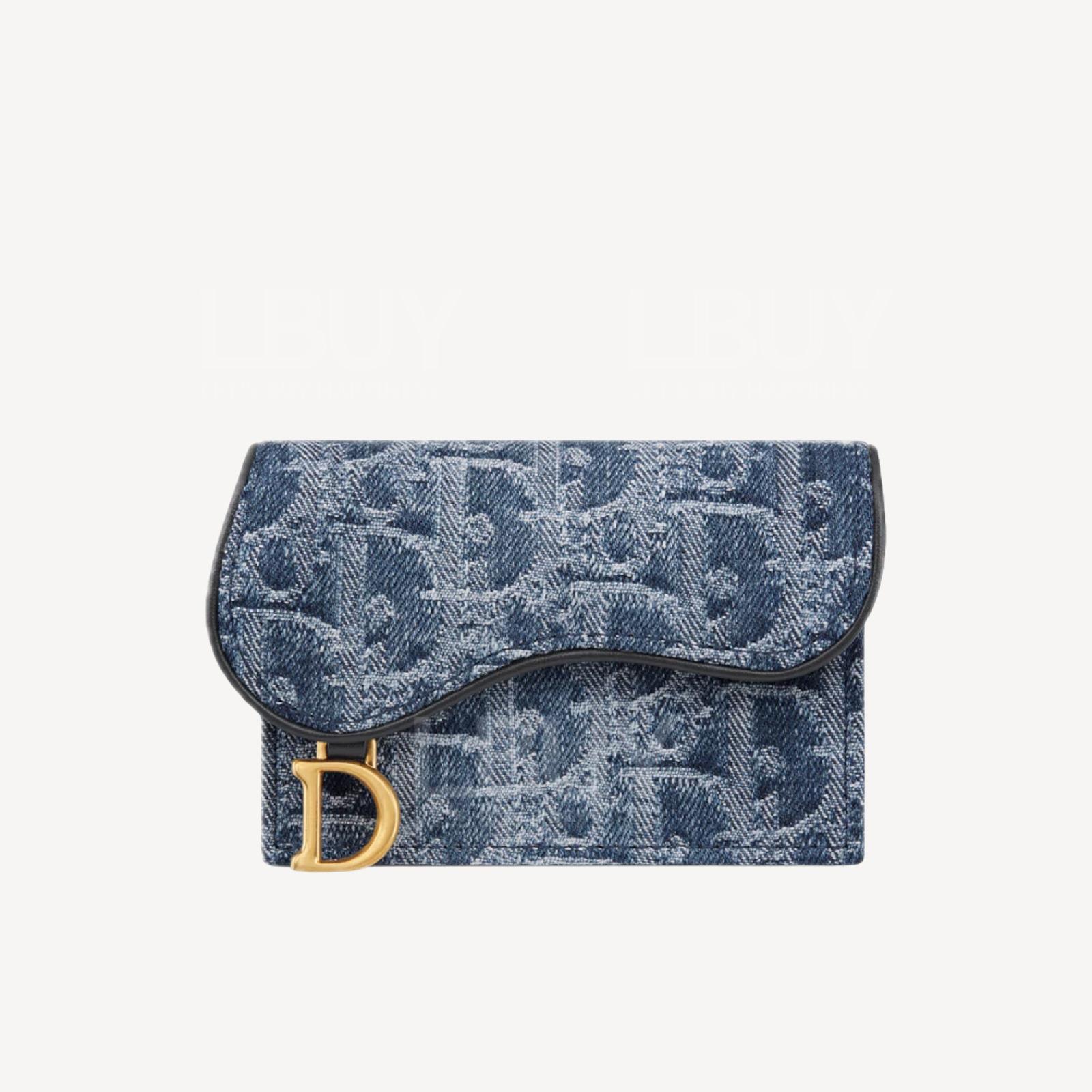 Dior Saddle Bloom Denim Blue Flip Oblique Jacquard Card Holder S5611