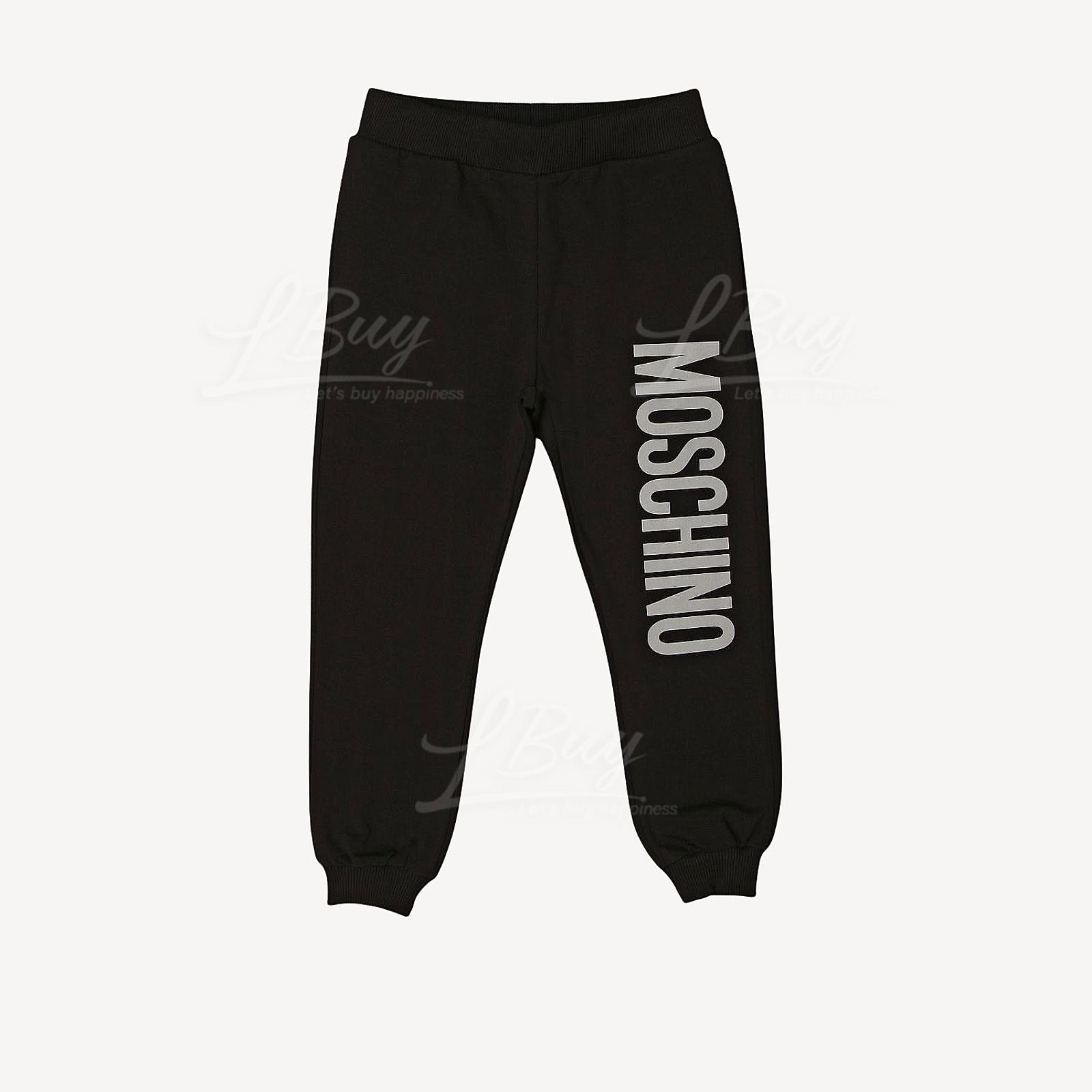 MOSCHINO KIDS 灰色Logo 童裝棉質運動長褲 黑色
