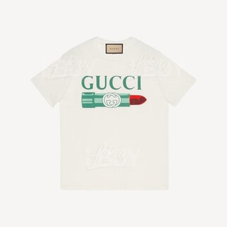 GUCCI LIPSTICK PRINT COTTON T-SHIRT