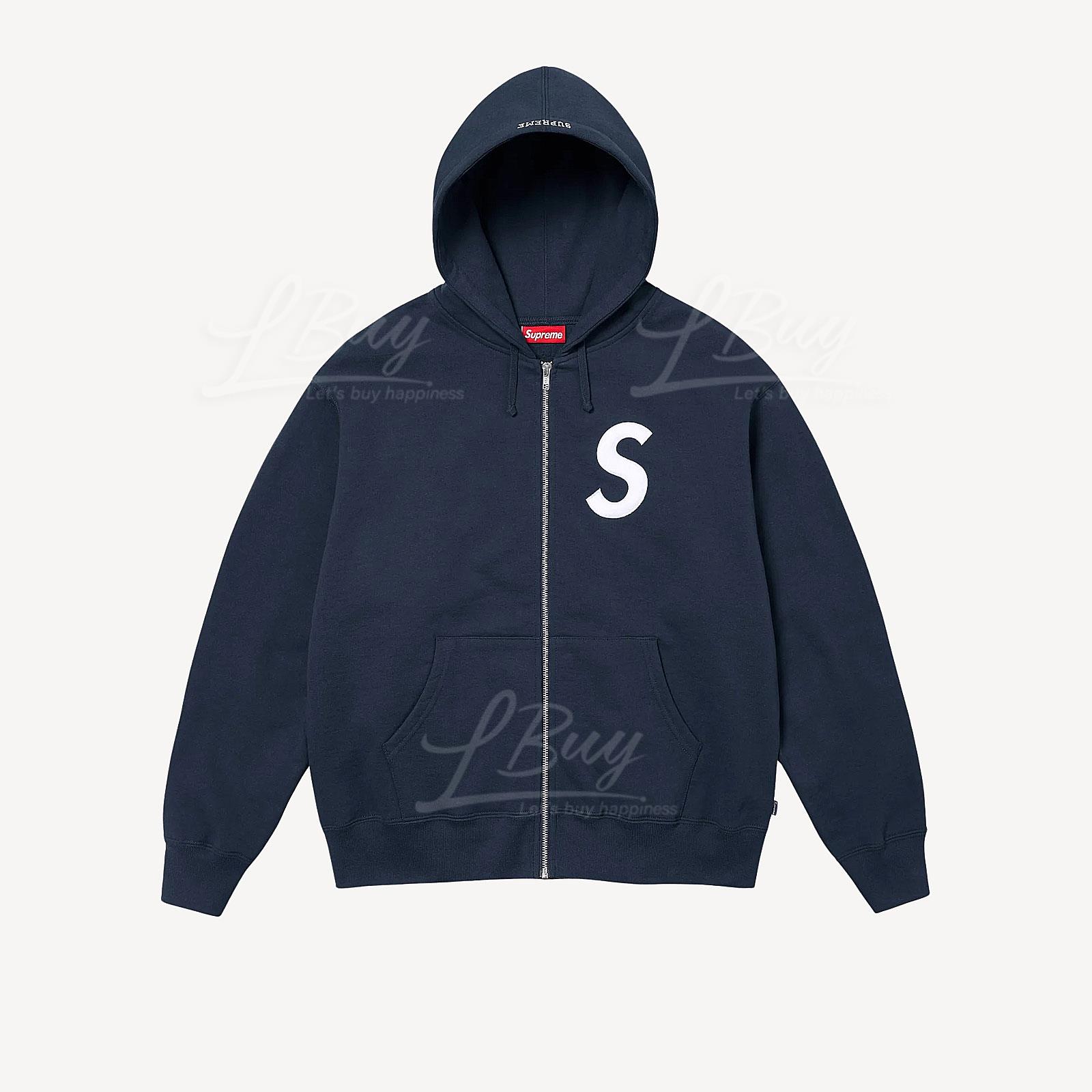 SUPREME S LOGO ZIP UP HOODED SWEATSHIRT NAVY