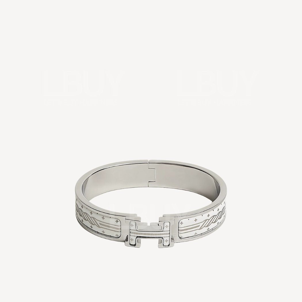 Hermes Clic H Quadrige Au Fil Bracelet Bangle Steel Wire Pattern Silver