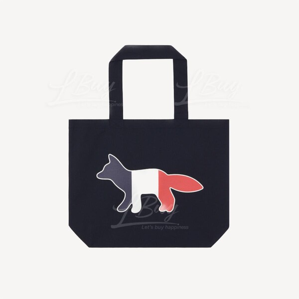 ☆人気☆【MAISON KITSUNE】☆Tricolor Fox Tote Ba.g Navy☆ Maison Kitsuné: Blue Tricolor Fox Tote Bag | influenceu
