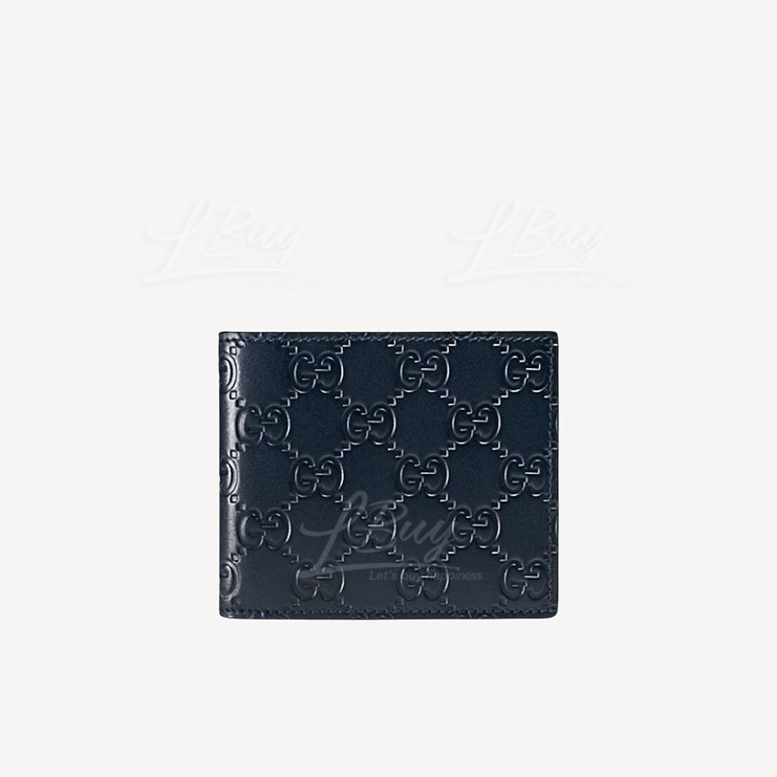 Gucci GG Logo Embossed Leather 8-Card Slot Short Wallet Navy Blue 779836