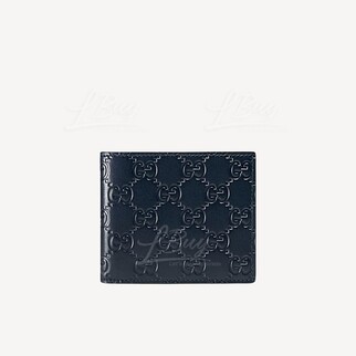 Gucci GG Logo Embossed Leather 8-Card Slot Short Wallet Navy Blue 779836