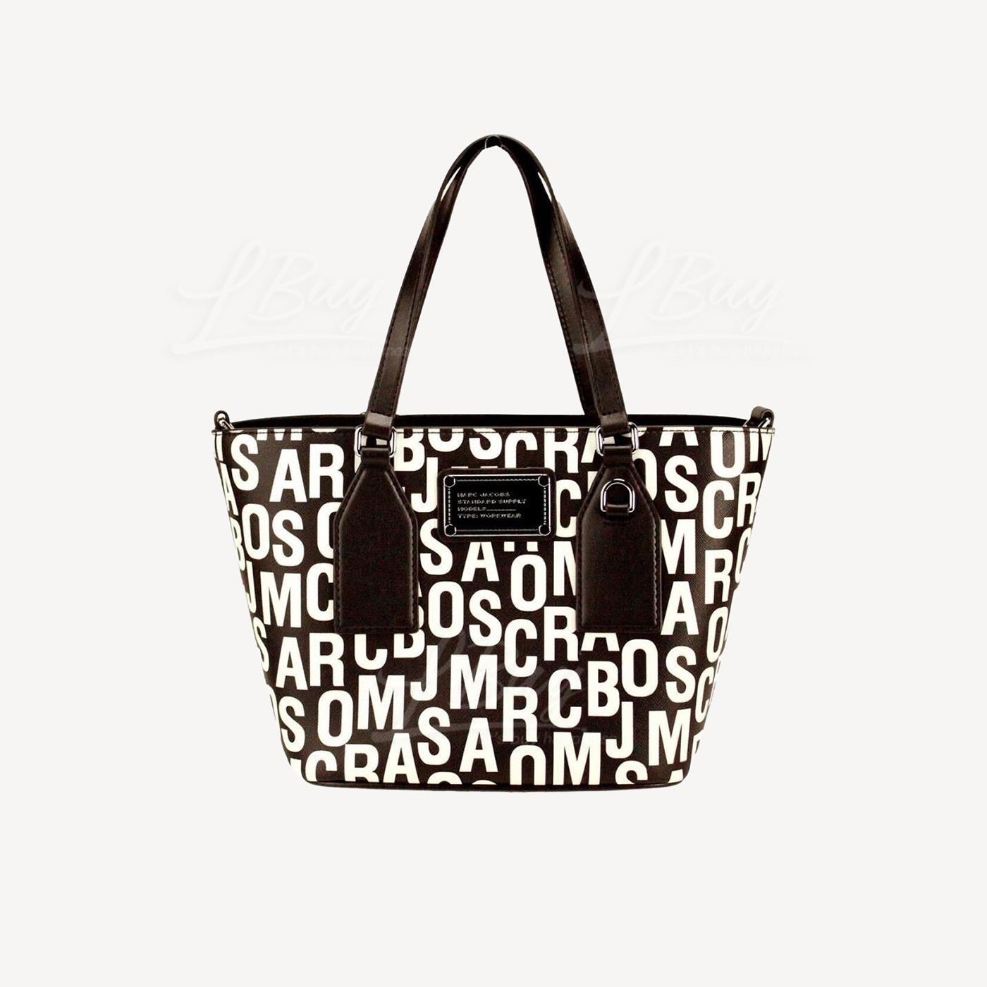 Marc Jacobs Small Black White Monogram Print Saffiano Leather Tote Crossbody Bag