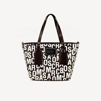 Marc Jacobs Small Black White Monogram Print Saffiano Leather Tote Crossbody Bag