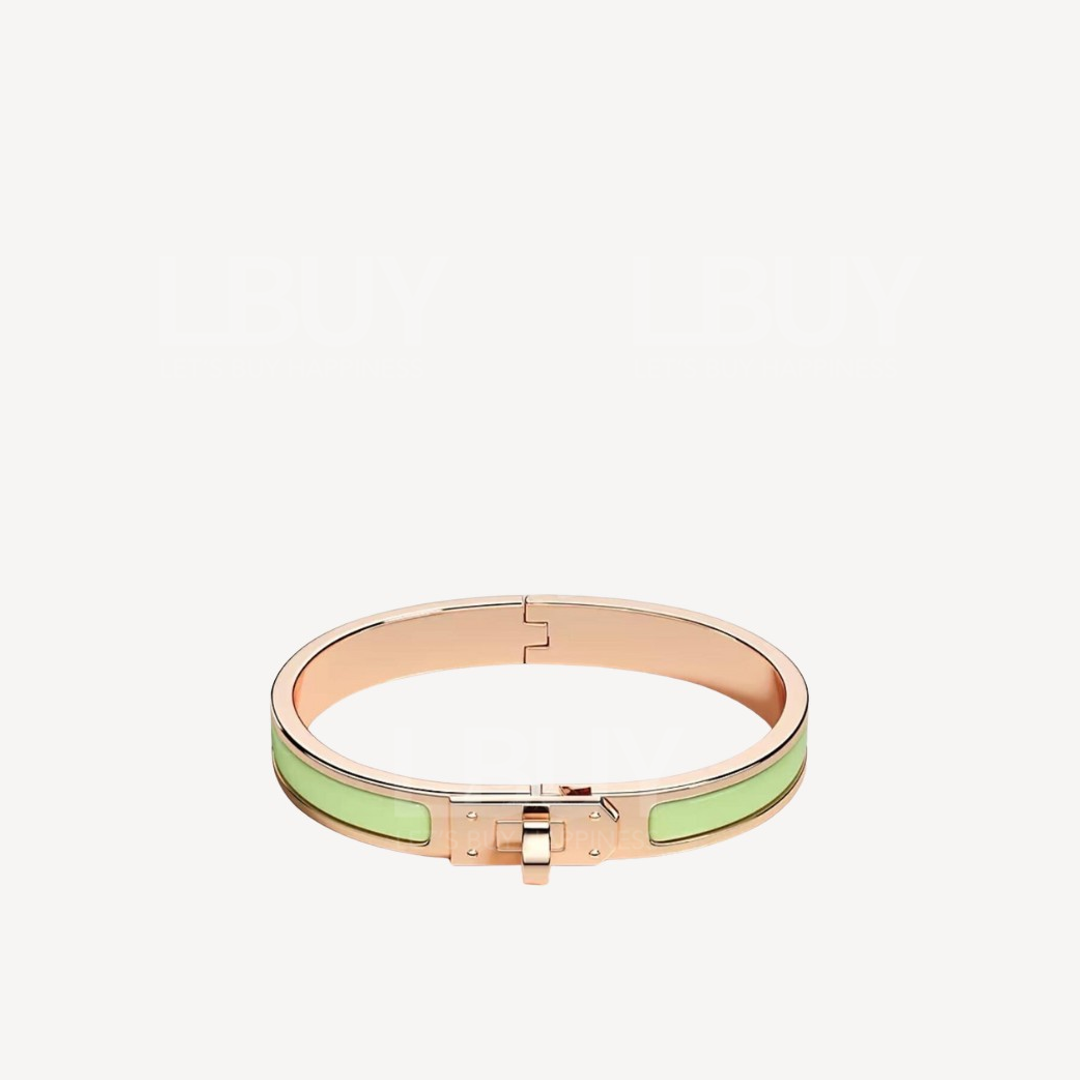 Hermes Mini Clic Kelly Bracelet Bangle Apricot Green with Rose Gold Buckle