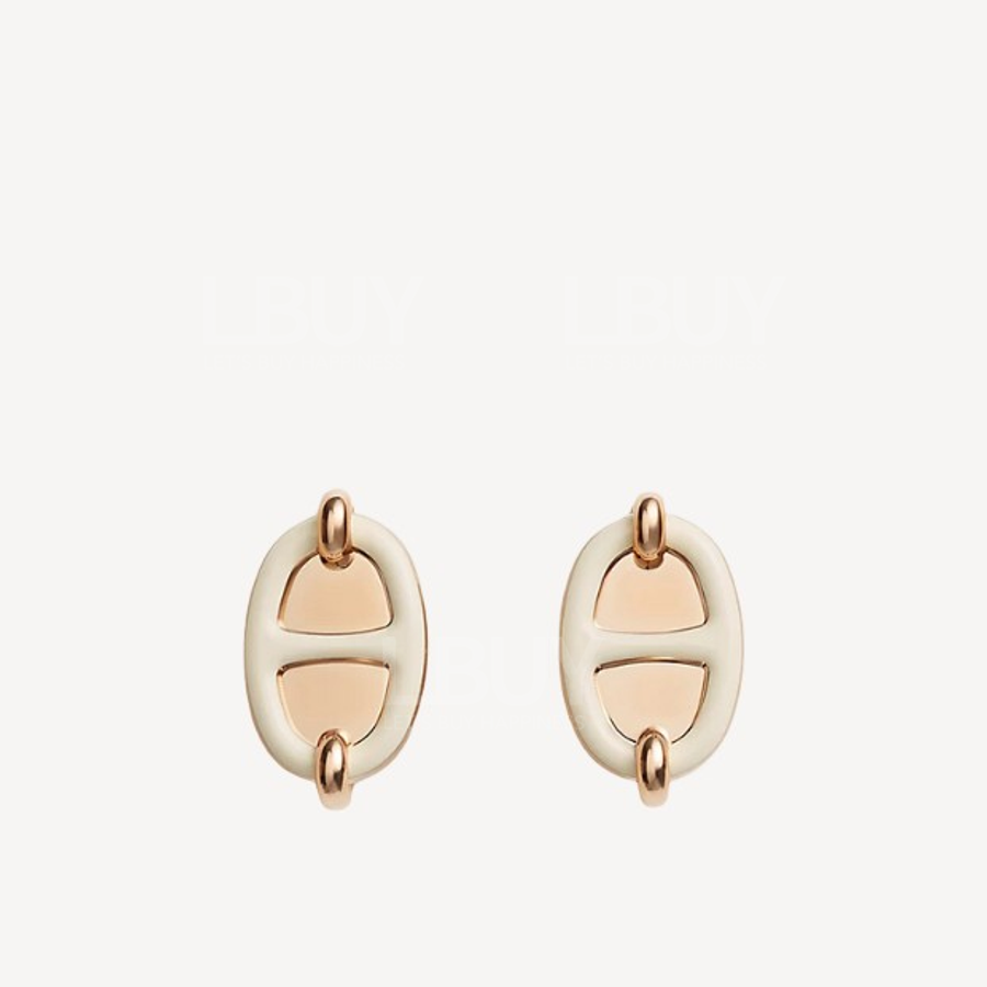Hermes Mini Maillon Earrings 耳環 奶油白配玫瑰金色