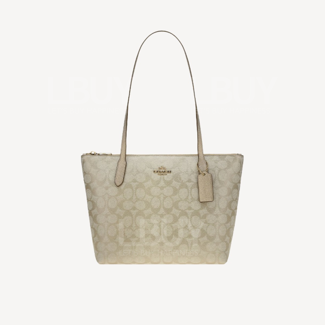 Coach 香檳色 經典印花 Fiona Zip Tote Bag In Signature Canvas CW396IMXB8