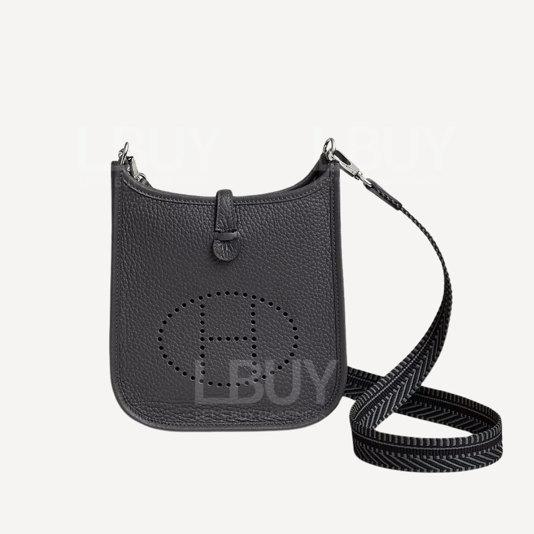 Hermes Mini Evelyne 16 Amazone Bag Slate Grey with Grey Black Braided Strap Silver Buckle
