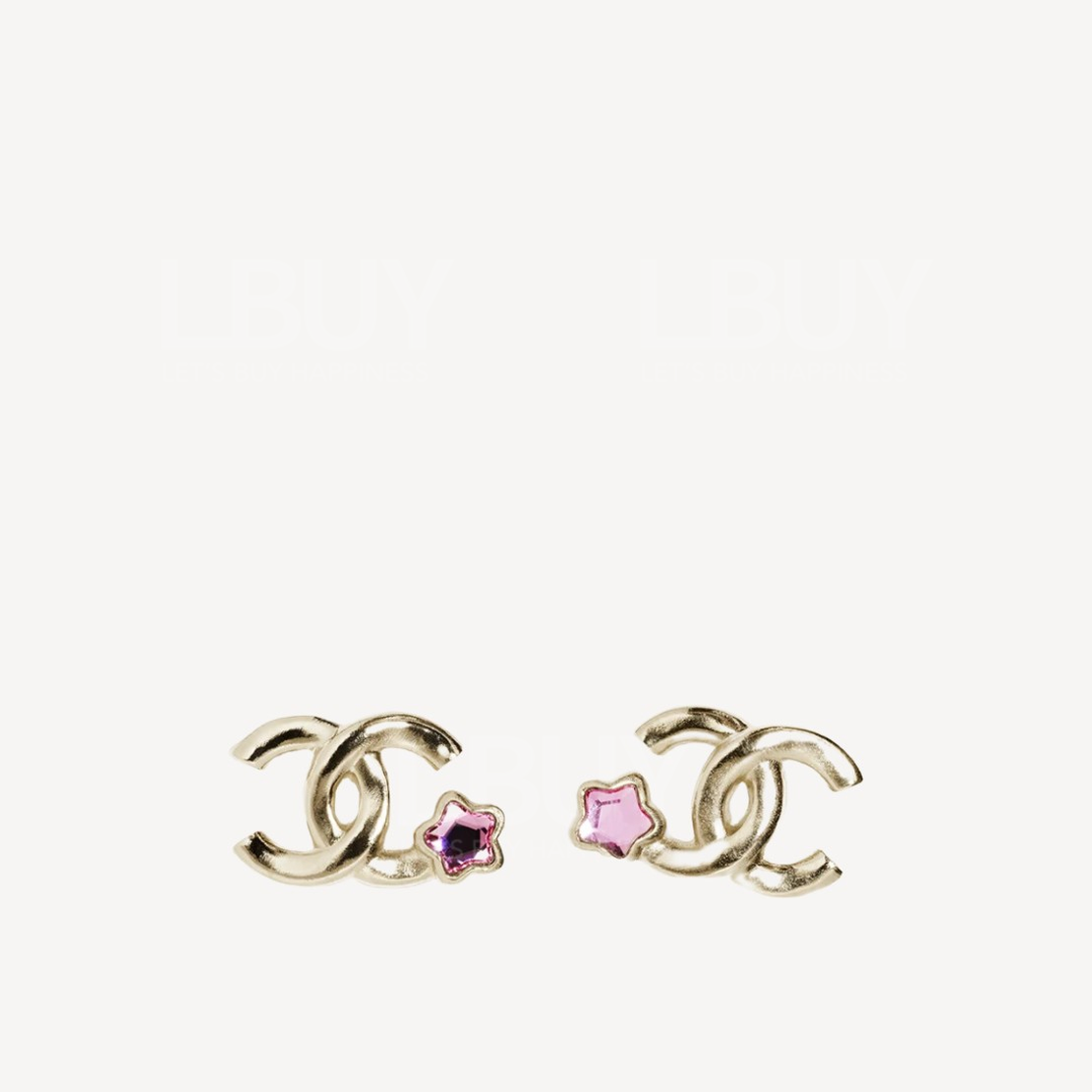 Chanel CC Logo Pink Heart Crystal Earrings ABF526