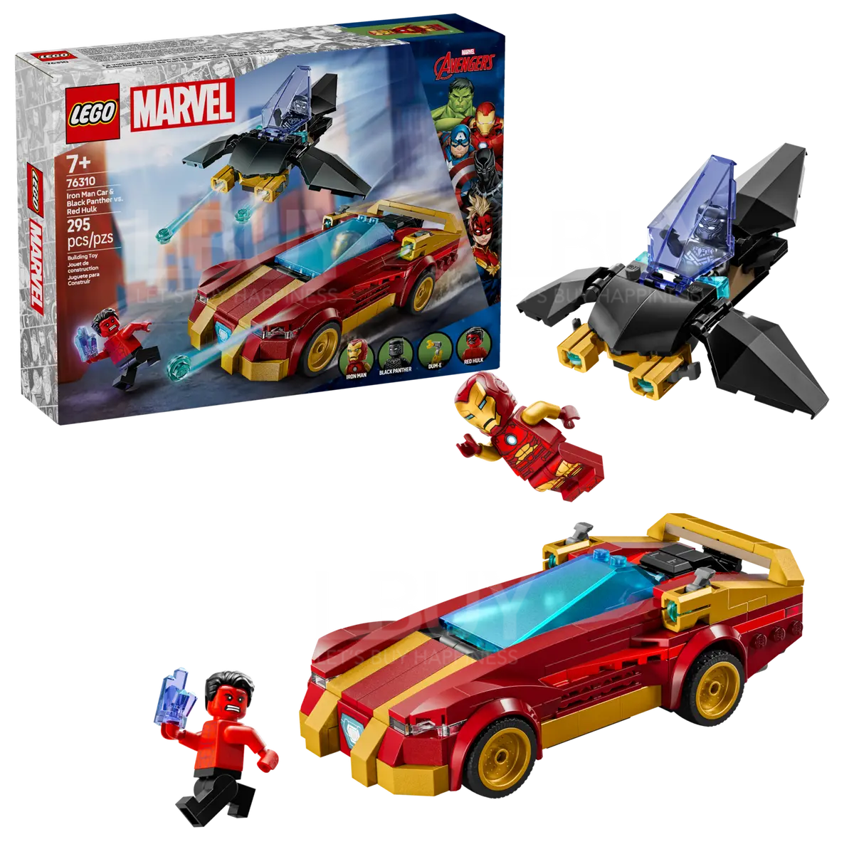 LEGO 76310 Marvel Iron Man Car & Black Panther vs. Red Hulk 7+