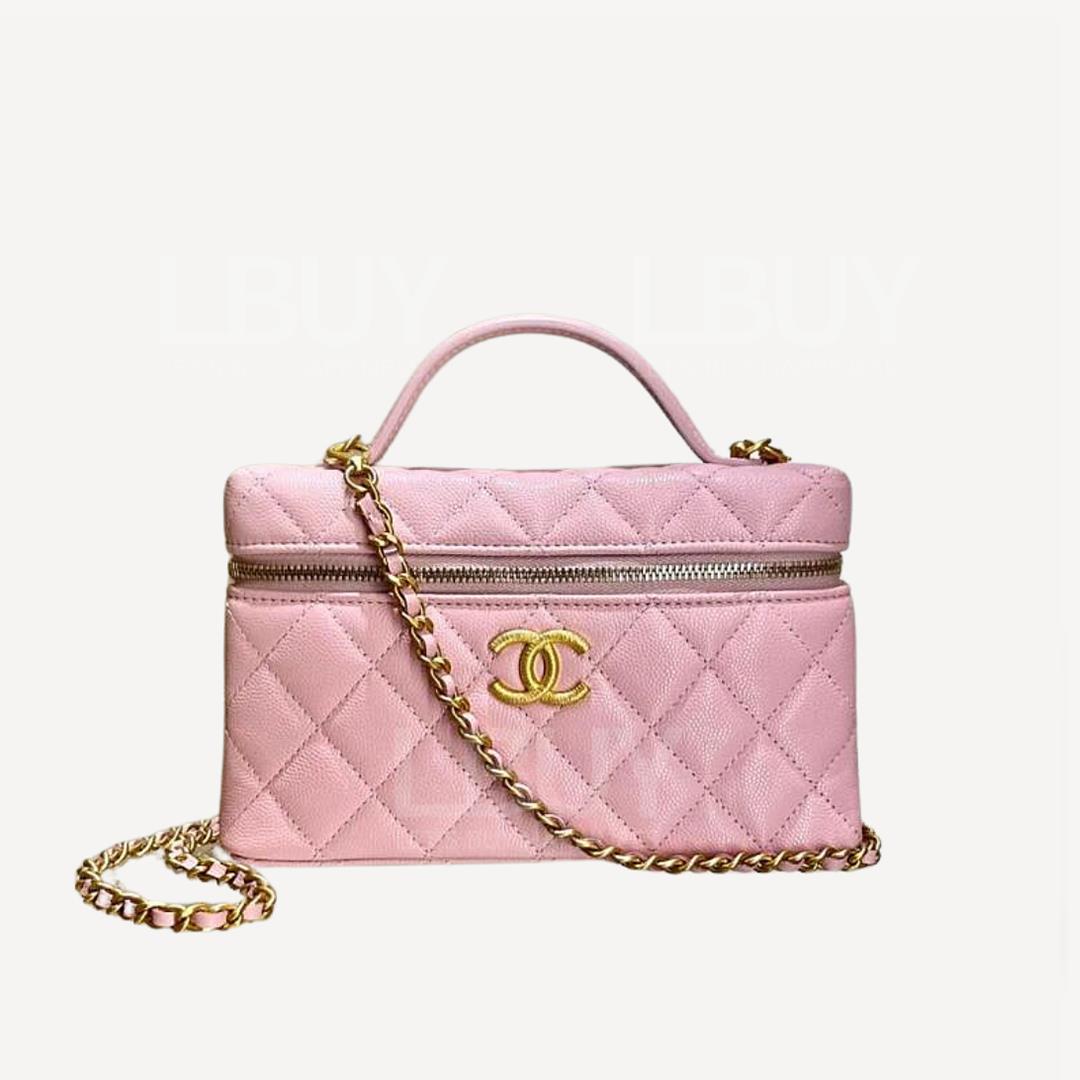 Chanel Vanity with Chain Pink 大CC Logo 手挽长型化妆盒子 粉红色 AP4483