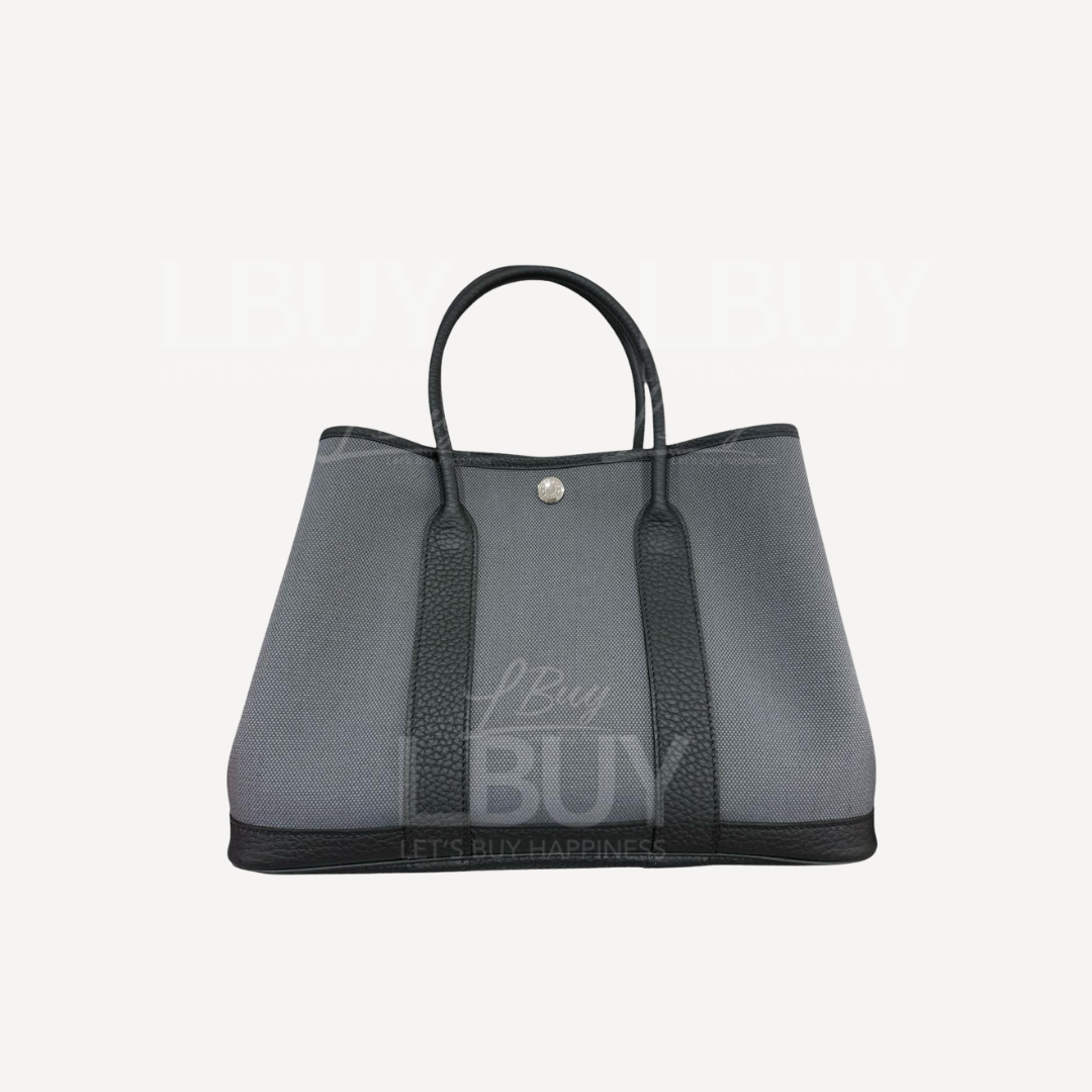 Hermes Garden Party 30 Bag 石板灰拼黑色帆布W stamp