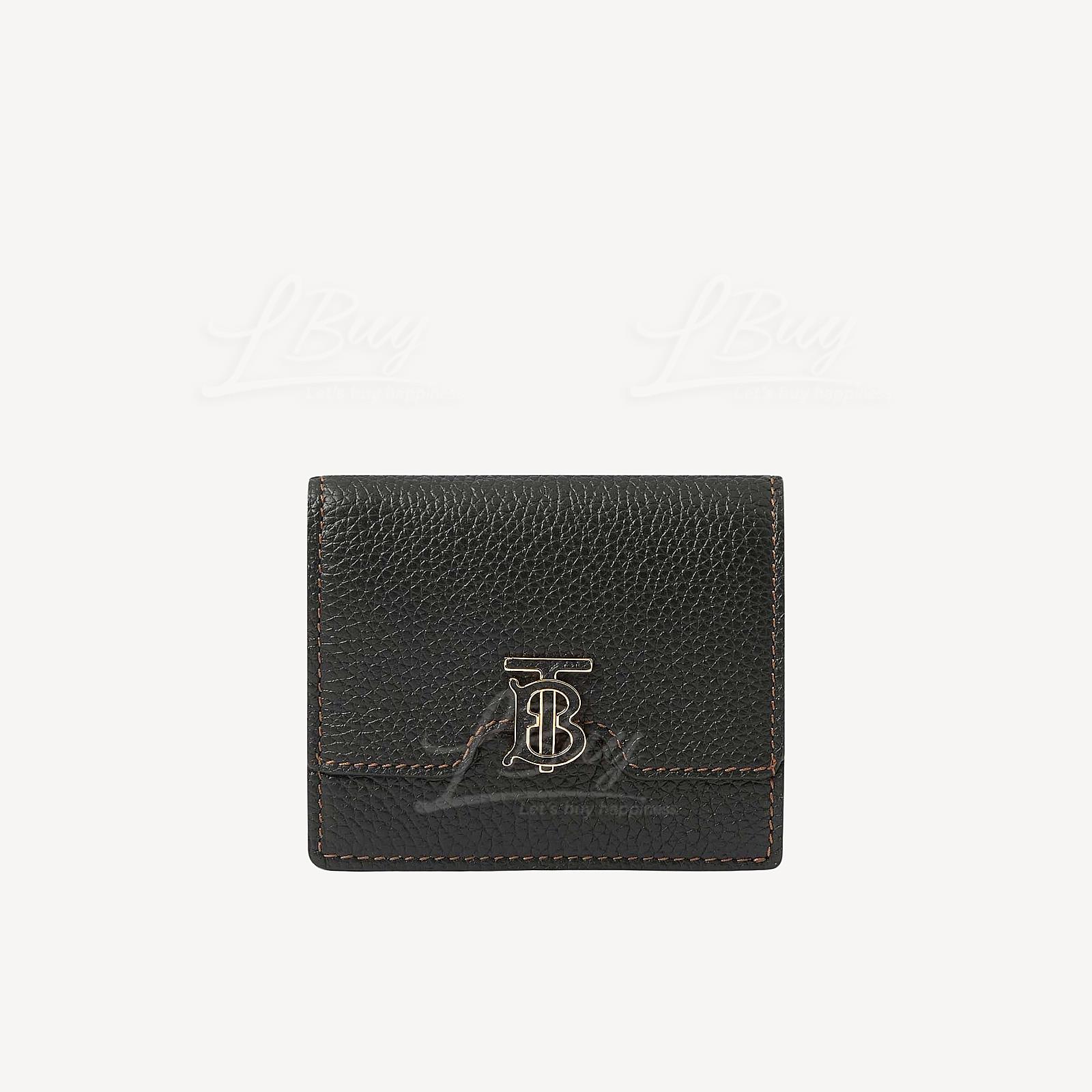 Burberry Grainy Leather Tb Folding Wallet Black Short Wallet