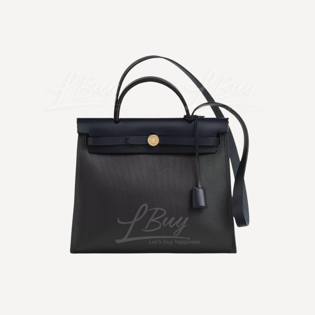 Hermes Herbag Zip 31 Bag 防水布料 外缝 黑色 黑蓝色 金扣