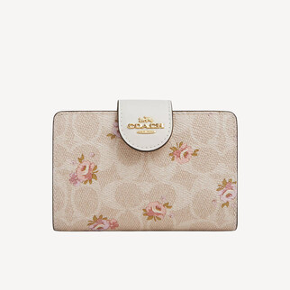 Coach Medium Corner Zip Wallet In Signature Canvas With Floral Print
