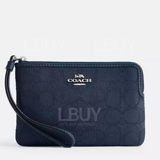 Coach Corner Zip Wristlet In Signature Jacquard