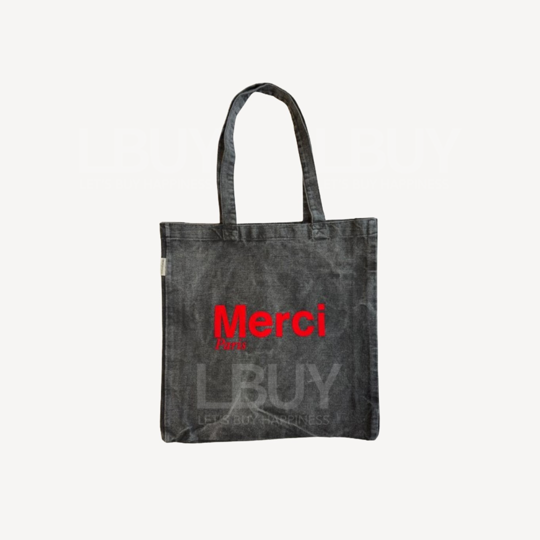 Merci Paris 红色Logo洗水灰黑 Large Tote Bag