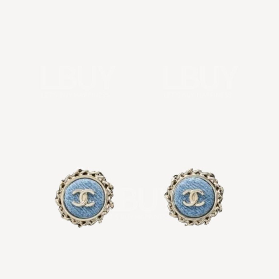 Chanel CC Logo 皮穿链牛仔圆形 耳环 ABF153