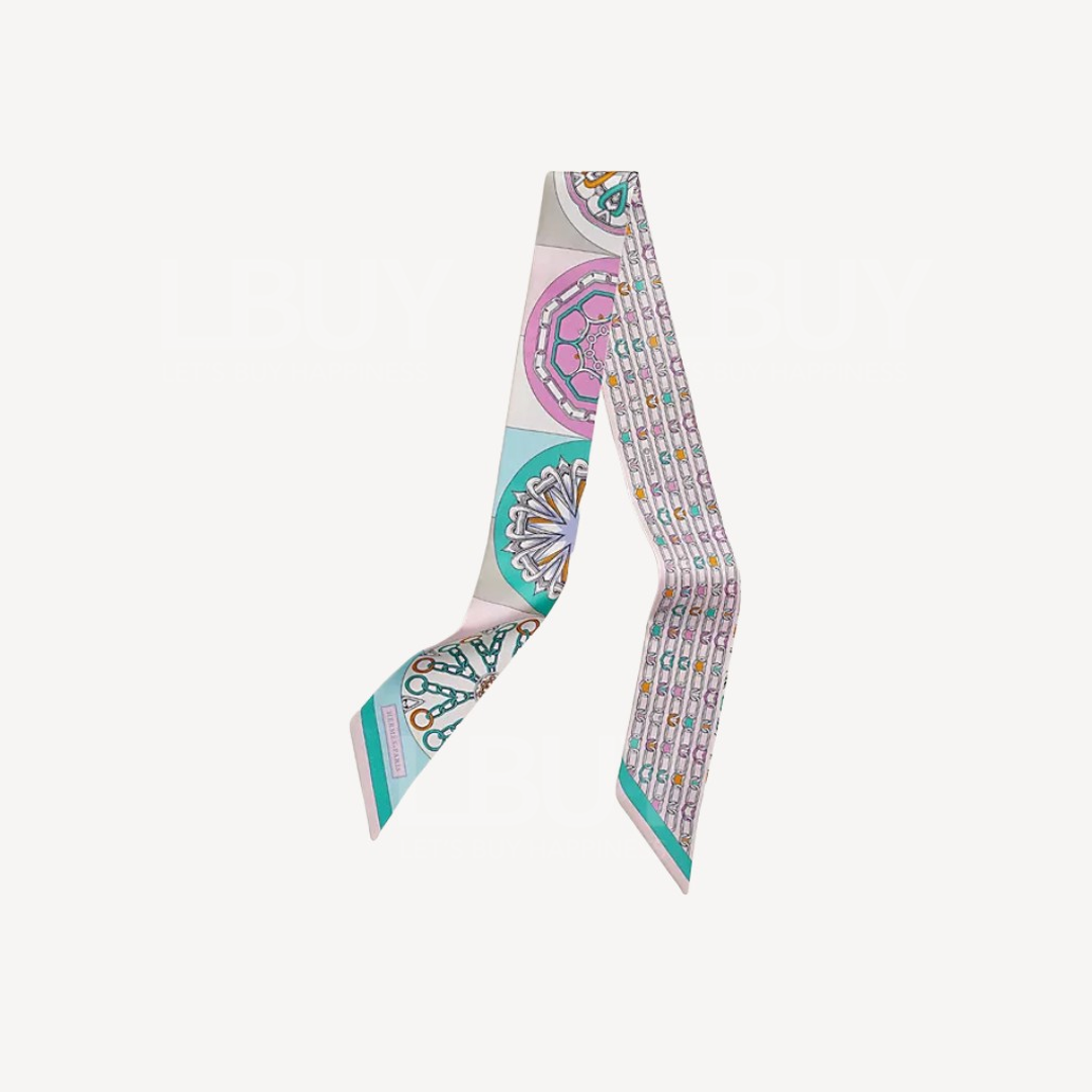 Hermes Effet Kaleidoscope Twilly rose turquoise multicolore