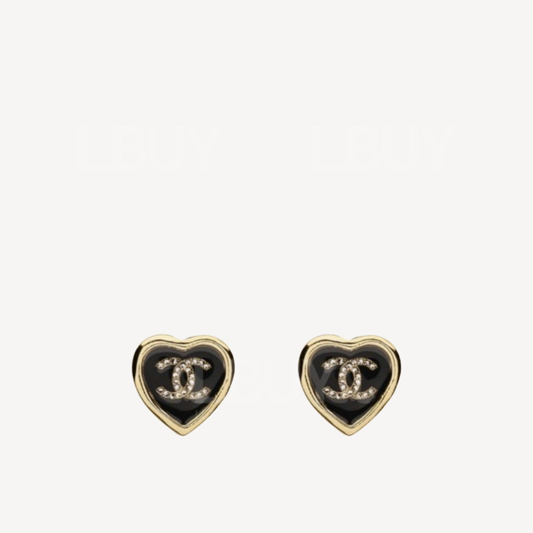 Chanel 心心黑金耳環 ABG311