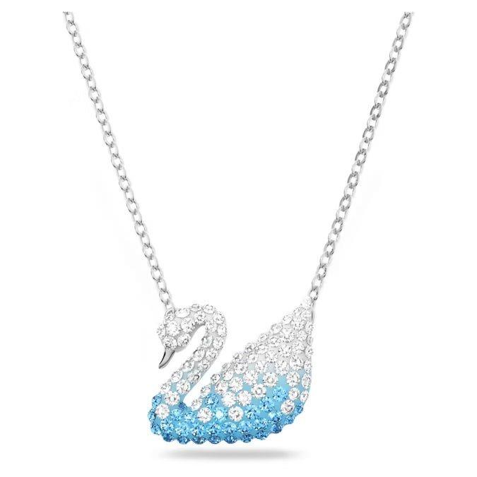 SWAROVSKI Iconic Swan Pendant (Blue Swan, Rhodium Plated)
