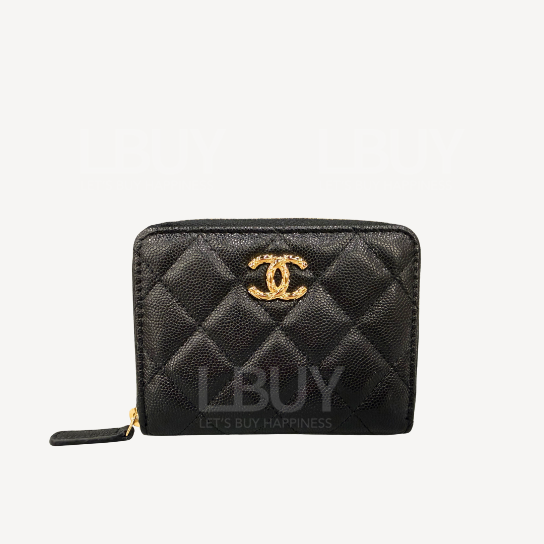 Chanel 金色CC logo 黑色拉鏈銀包 AP5016