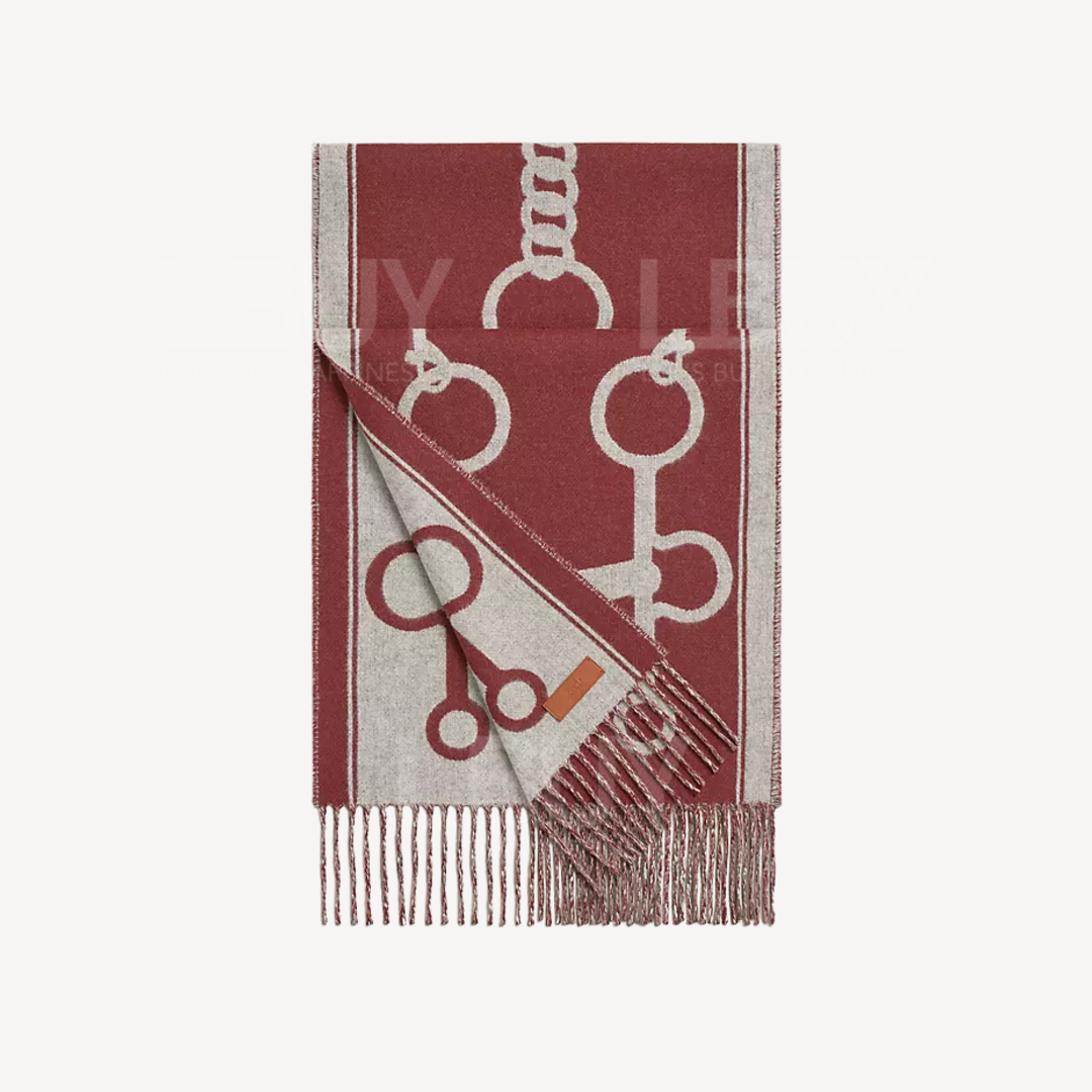 Hermes Casaque Mors 圍巾頸巾 淺雲紋灰 / 愛馬仕紅