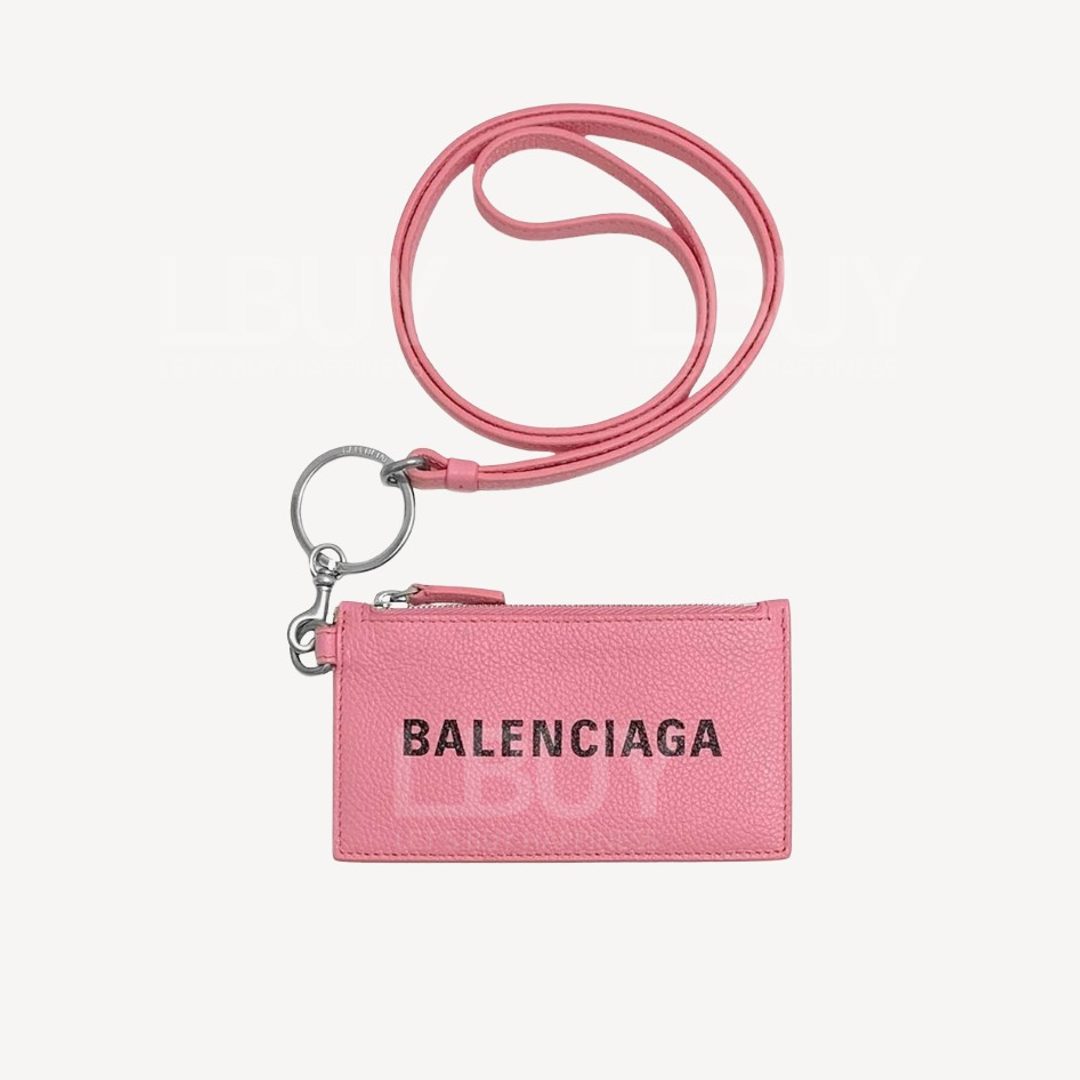 Balenciaga Logo Card Bag with Lanyard Pink 594548
