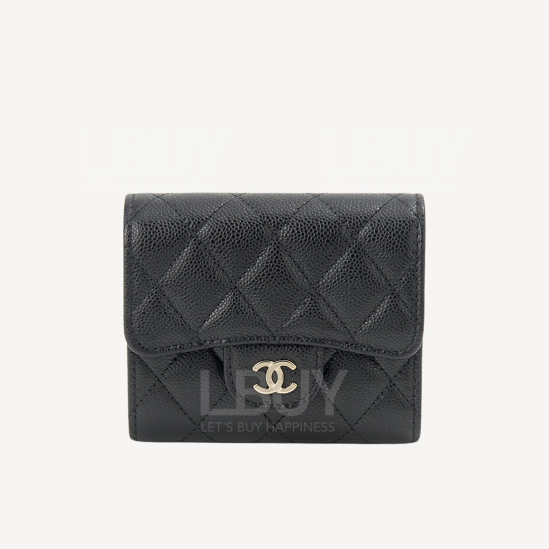 Chanel 亮面粒纹小钱包零钱格细号垂盖银包黑色金扣 AP0229