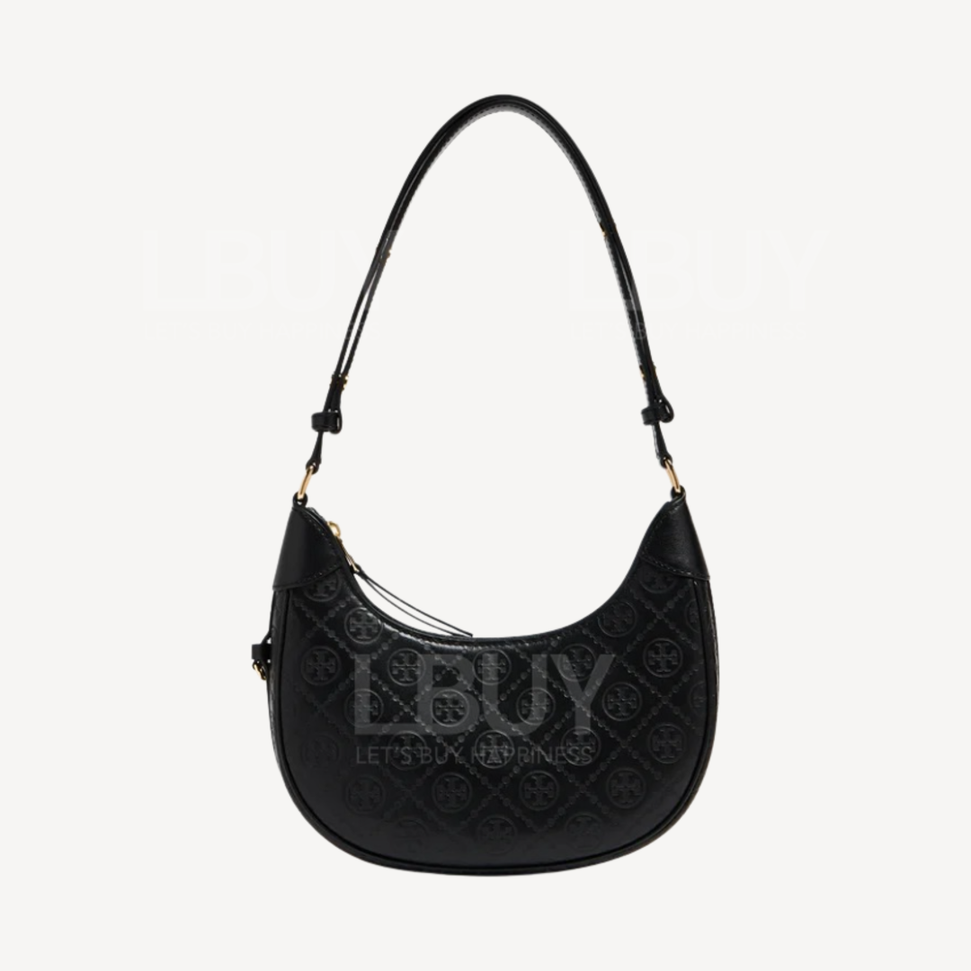 Tory Burch T Monogram 皮革半月包側孭袋手袋 黑色158514