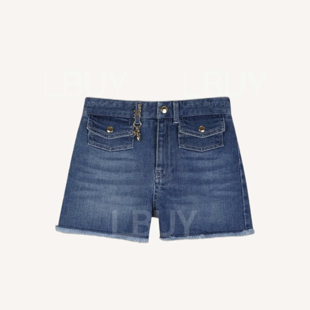 Chloe Logo 吊飾藍色牛仔毛邊短褲