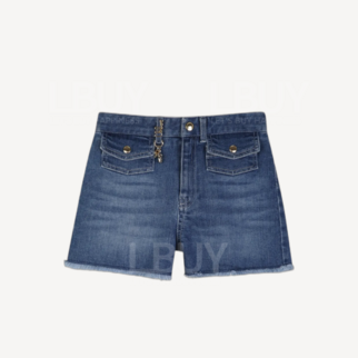 Chloe Logo 吊飾藍色牛仔毛邊短褲