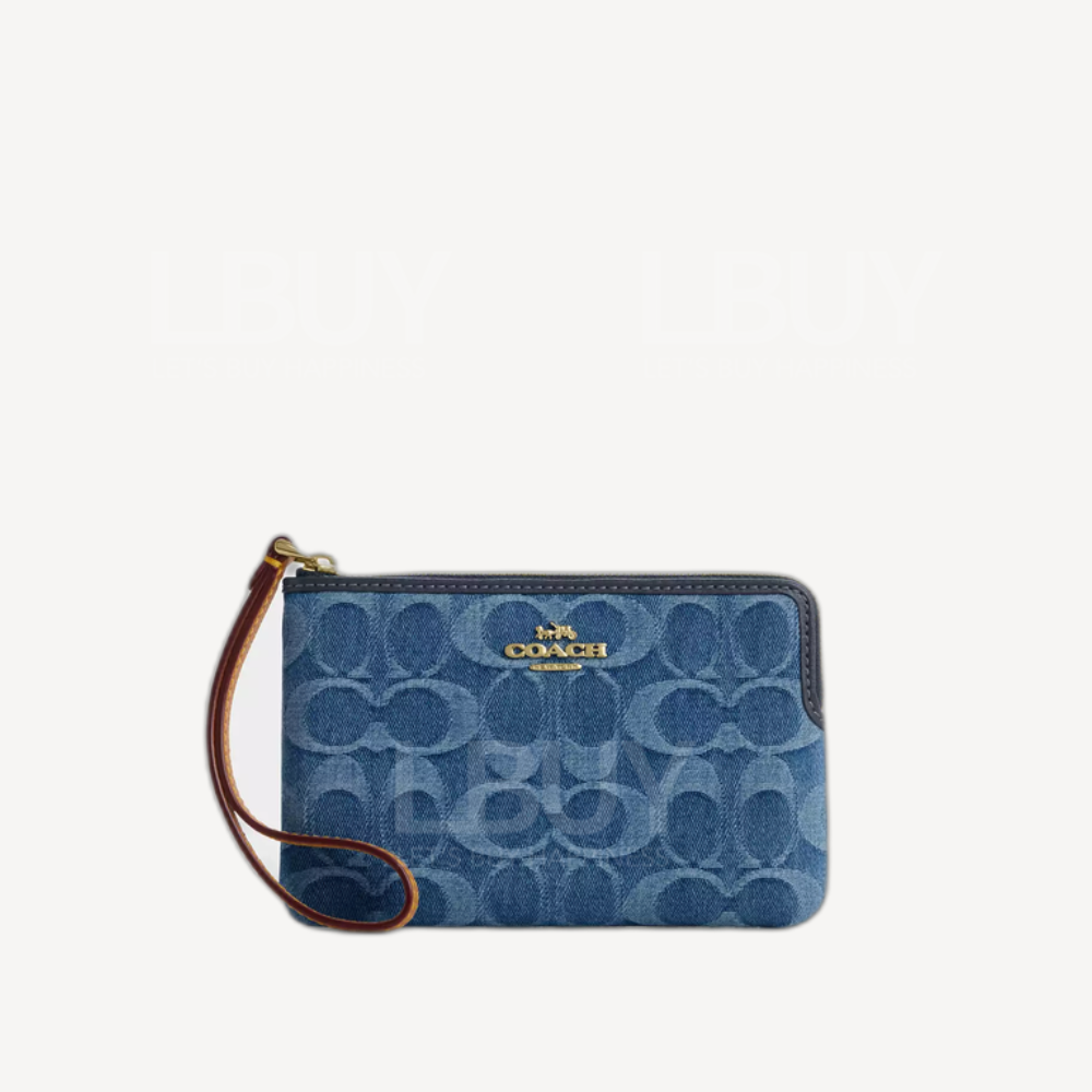 Coach Corner Zip Wristlet In Signature Denim CDF26 IMTYV