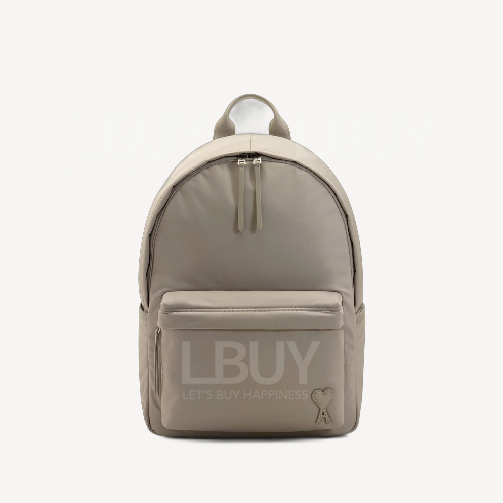 Ami Paris Marcel Heart Leather Waterproof Nylon Backpack Grey
