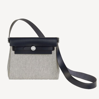 Hermes Herbag Zip 20 Bag 編織格紋 米色 黑色 靛藍色 銀扣