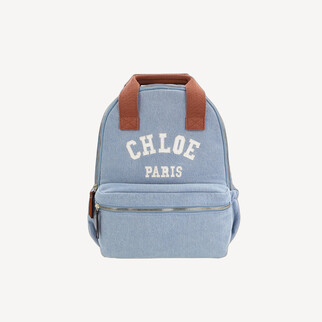 Chloe Logo 蓝色牛仔布背囊背包