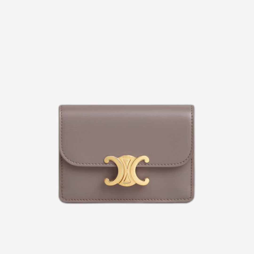 Celine Triomphe 凱旋門標誌翻蓋卡包 灰色