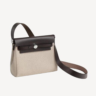 Hermes Herbag Zip 20 Bag 烏木色米白拼銀扣