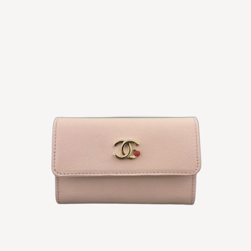 Chanel Gold CC Logo Pink Enamel Card Holder Pink AP5298