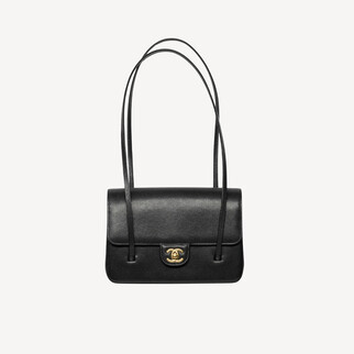 Chanel Preppy Coco 22cm小号亮面粒纹小牛皮长手柄单肩袋 黑色 AS6130