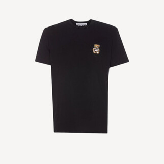 Moschino 刺繡意大利領帶泰迪小熊Logo短袖T恤 黑色