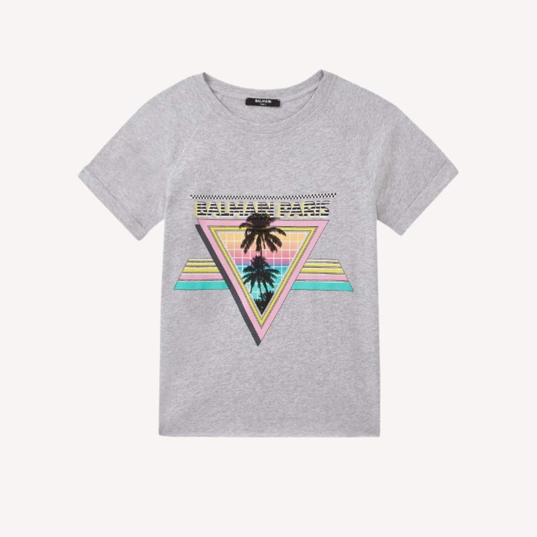 Balmain 條子Logo短袖T恤 灰色