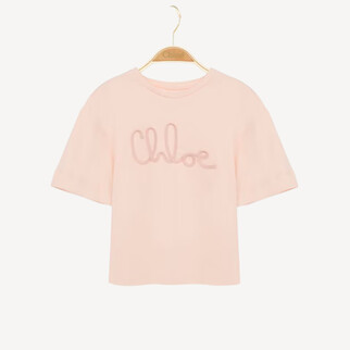 Chloe 同色绣线logo棉质短袖T恤 浅粉红色